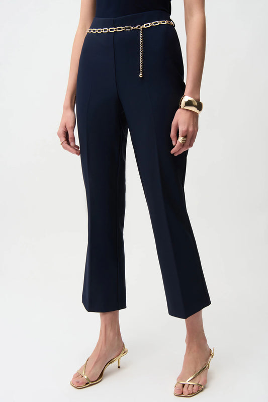 Lux Twill Pull-On Flare Pants With Chain Belt
