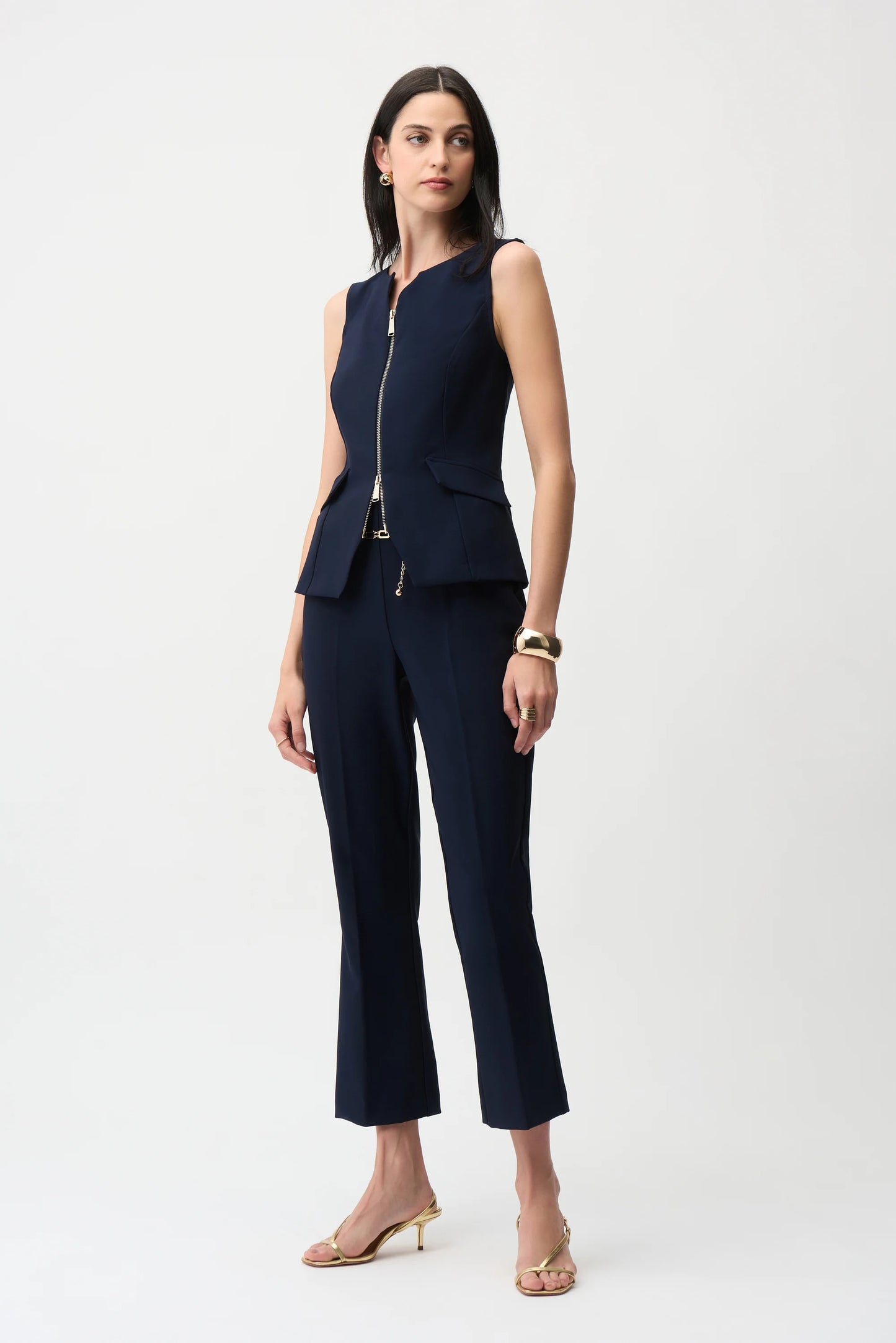 Lux Twill Pull-On Flare Pants With Chain Belt