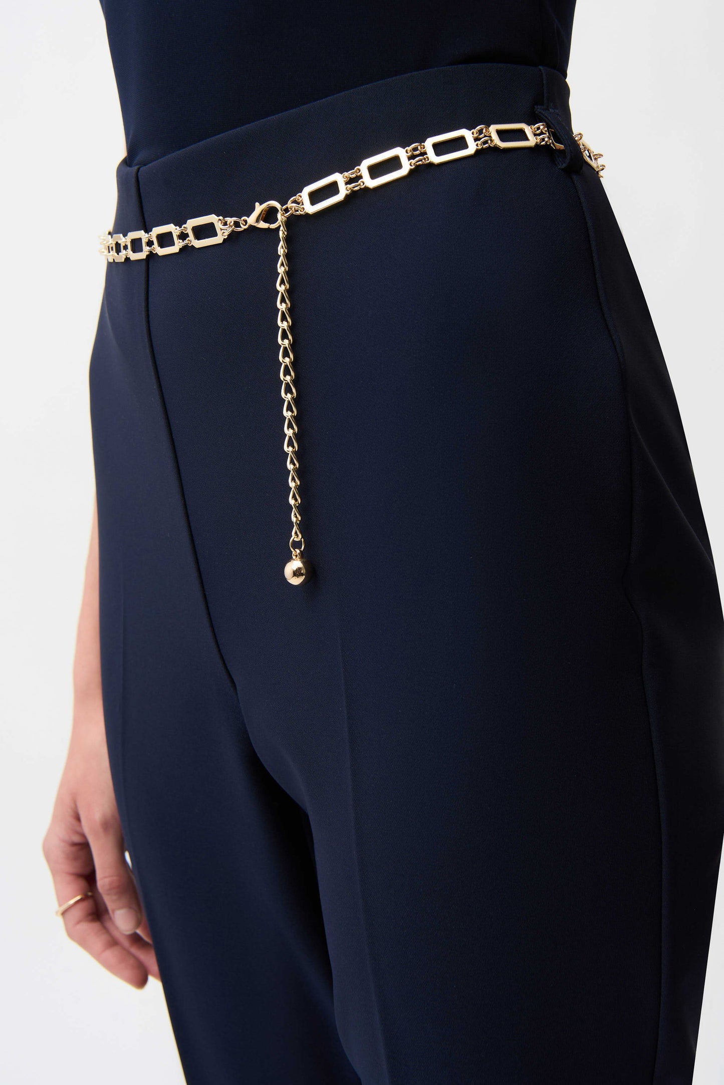 Lux Twill Pull-On Flare Pants With Chain Belt