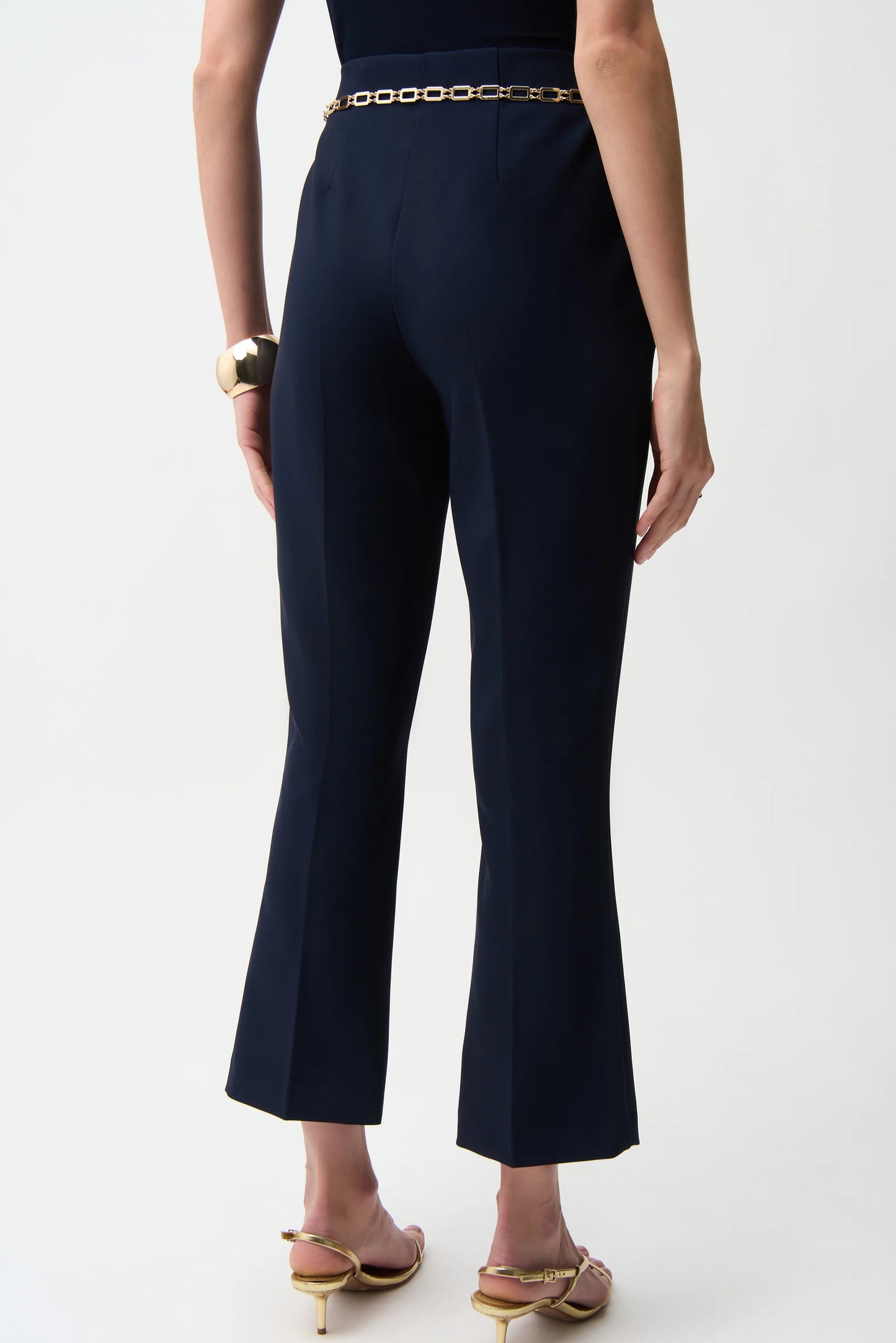 Lux Twill Pull-On Flare Pants With Chain Belt