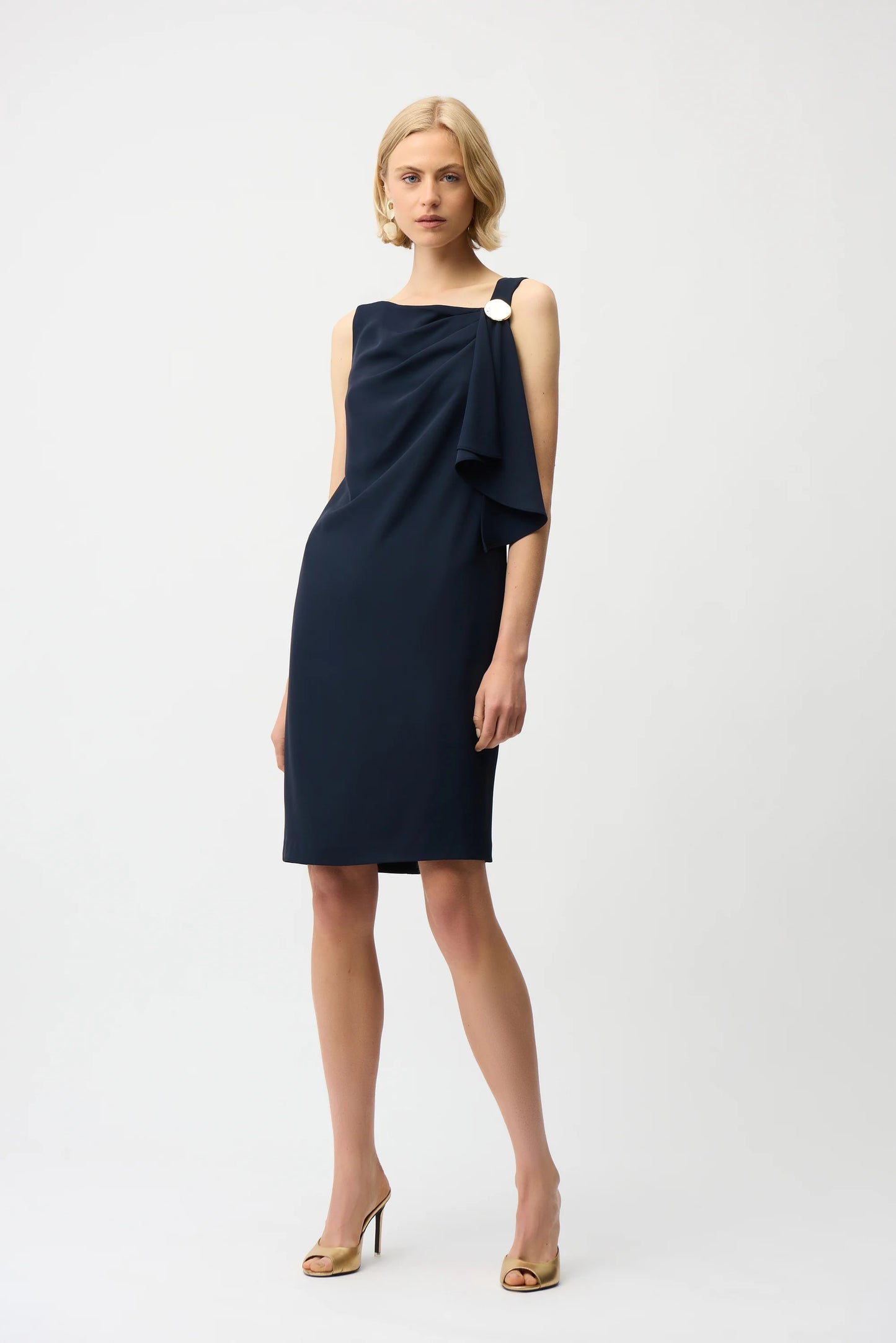 Woven Twill Shift Dress With Asymmetrical Neckline