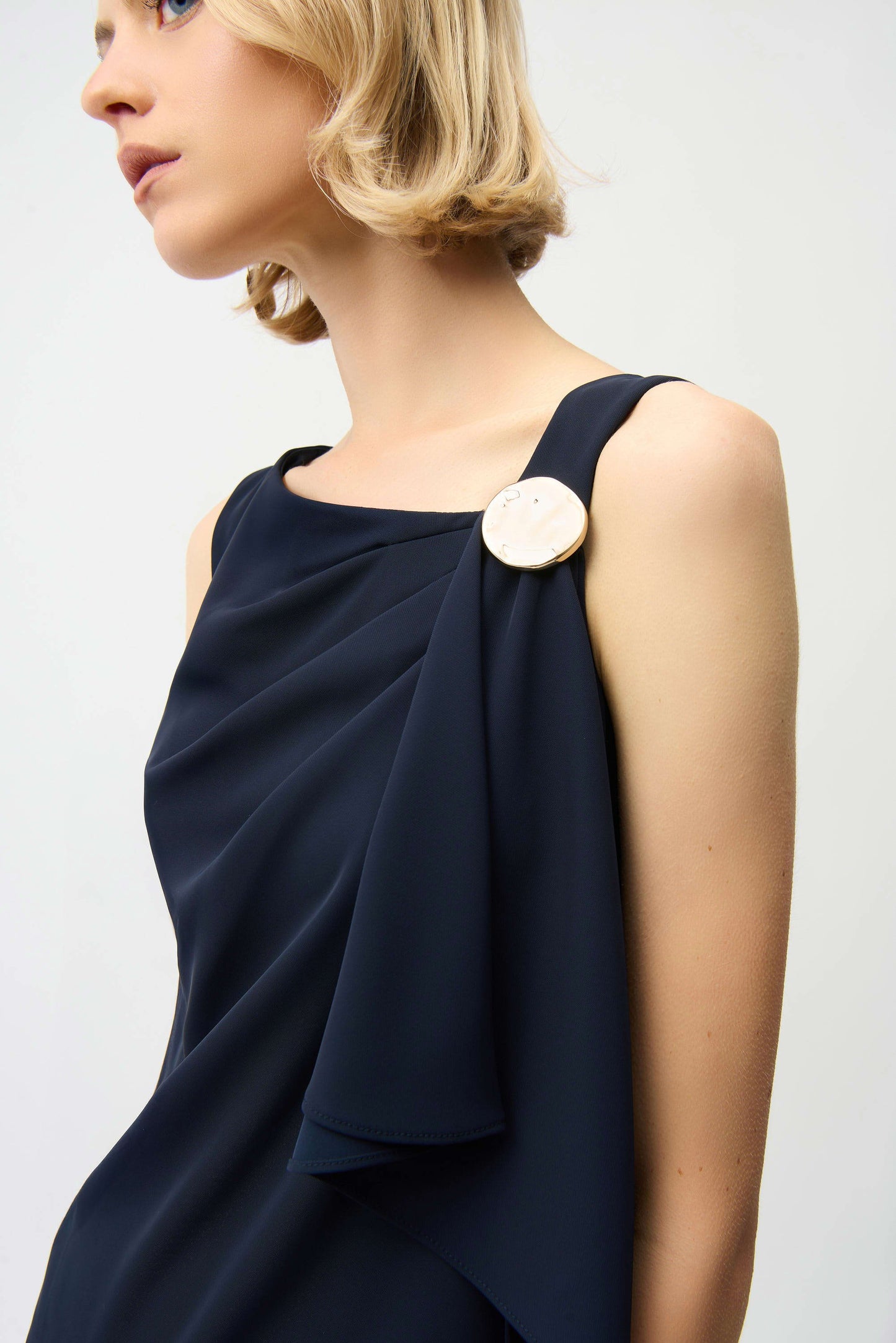 Woven Twill Shift Dress With Asymmetrical Neckline