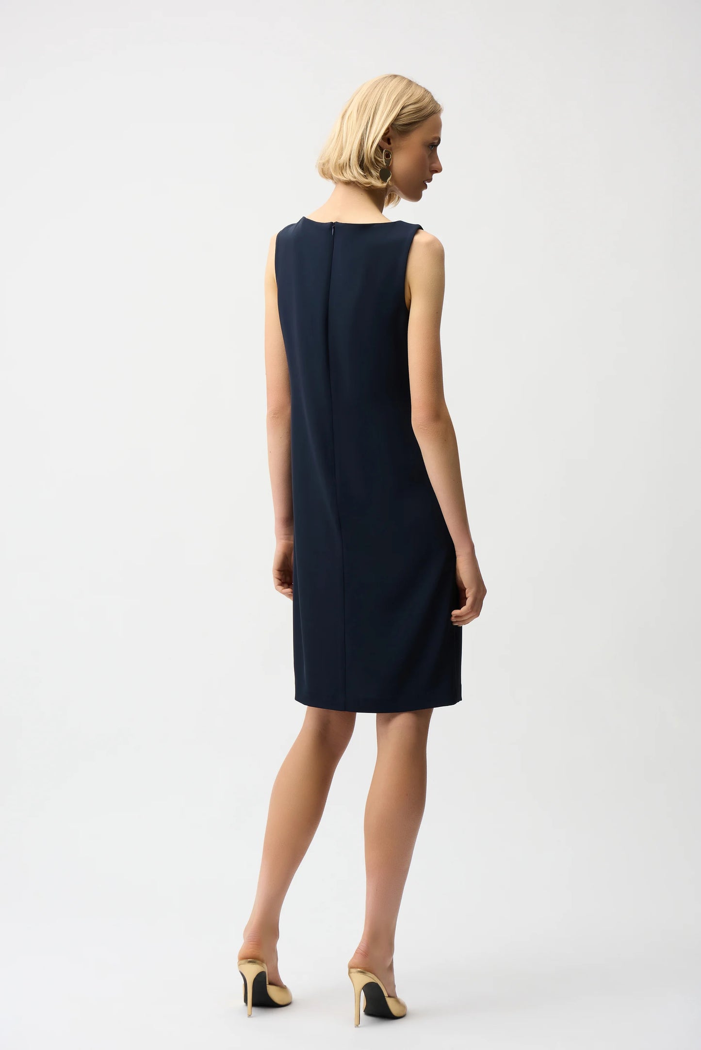 Woven Twill Shift Dress With Asymmetrical Neckline