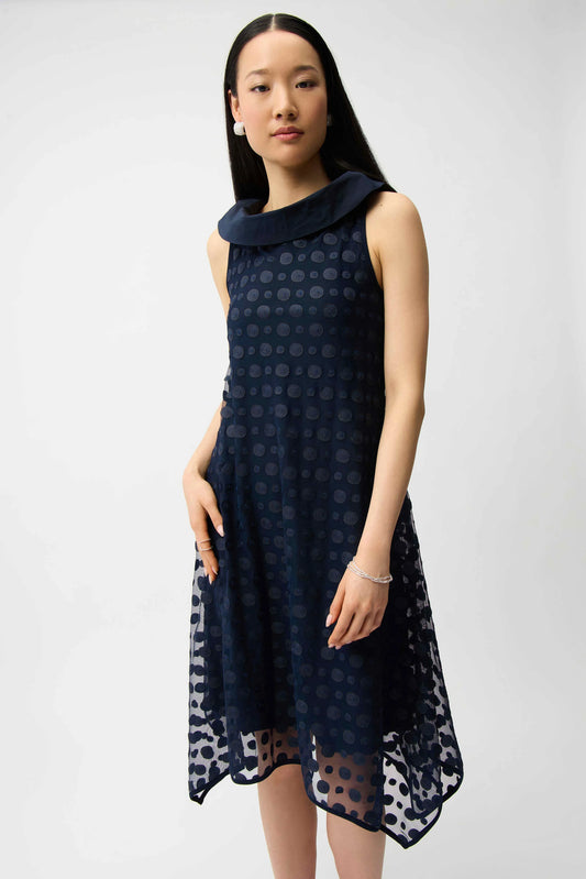 Dot Embroidered Mesh Handkerchief Dress With Cowl Collar