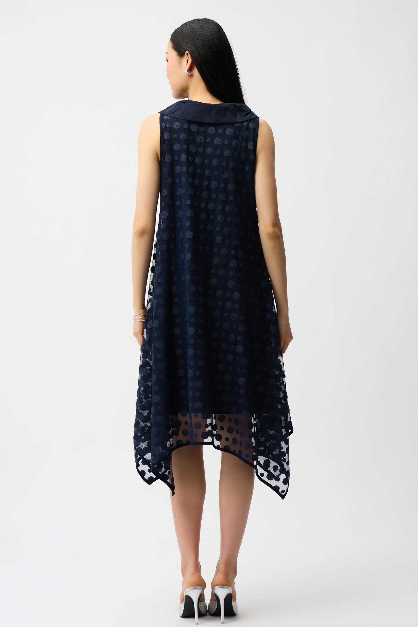 Dot Embroidered Mesh Handkerchief Dress With Cowl Collar