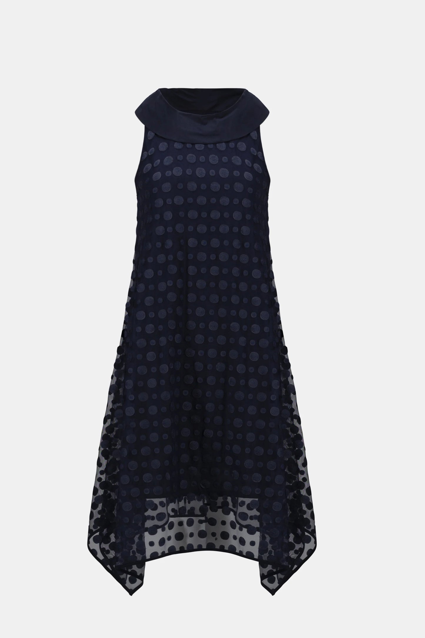 Dot Embroidered Mesh Handkerchief Dress With Cowl Collar