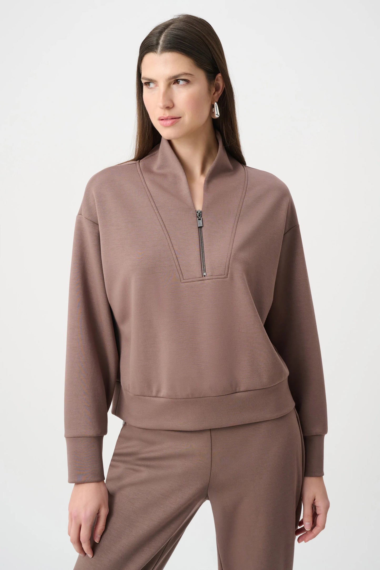 Scuba Jersey Boxy Sweatshirt With High Collar and Front Zipper