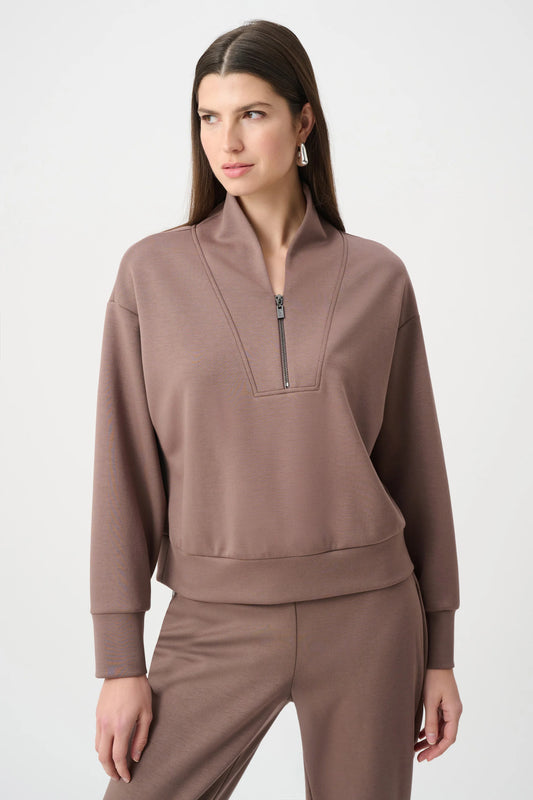 Scuba Jersey Boxy Sweatshirt With High Collar and Front Zipper