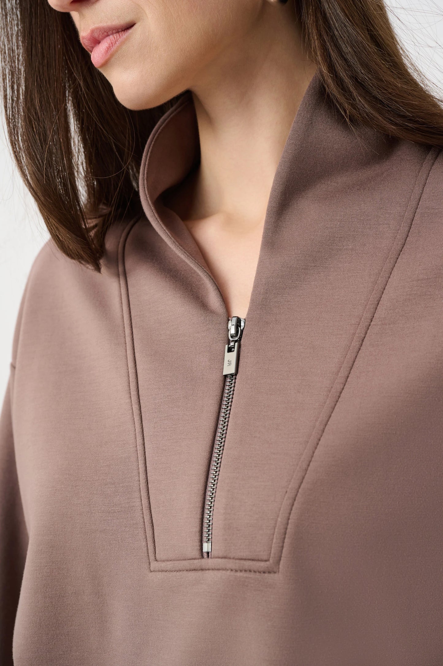 Scuba Jersey Boxy Sweatshirt With High Collar and Front Zipper