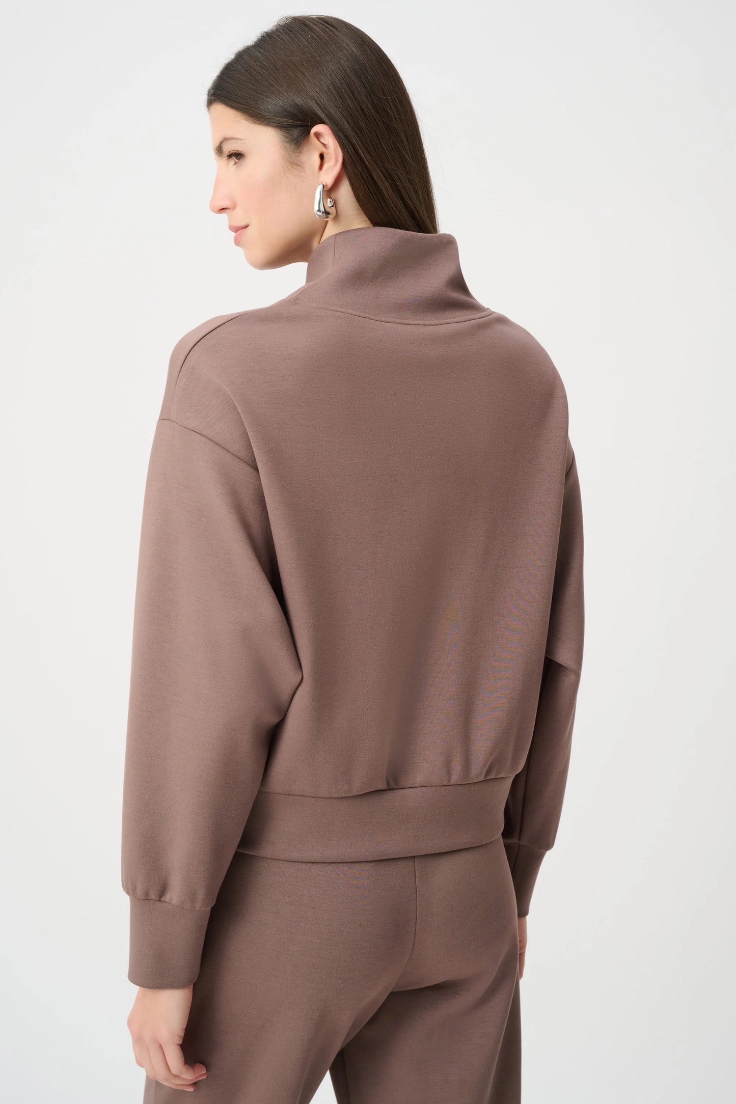 Scuba Jersey Boxy Sweatshirt With High Collar and Front Zipper