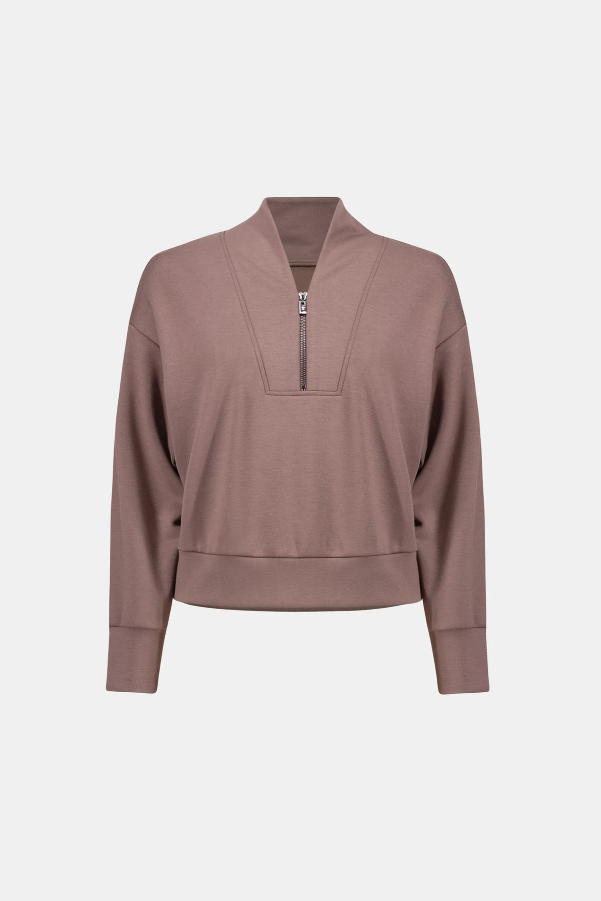 Scuba Jersey Boxy Sweatshirt With High Collar and Front Zipper