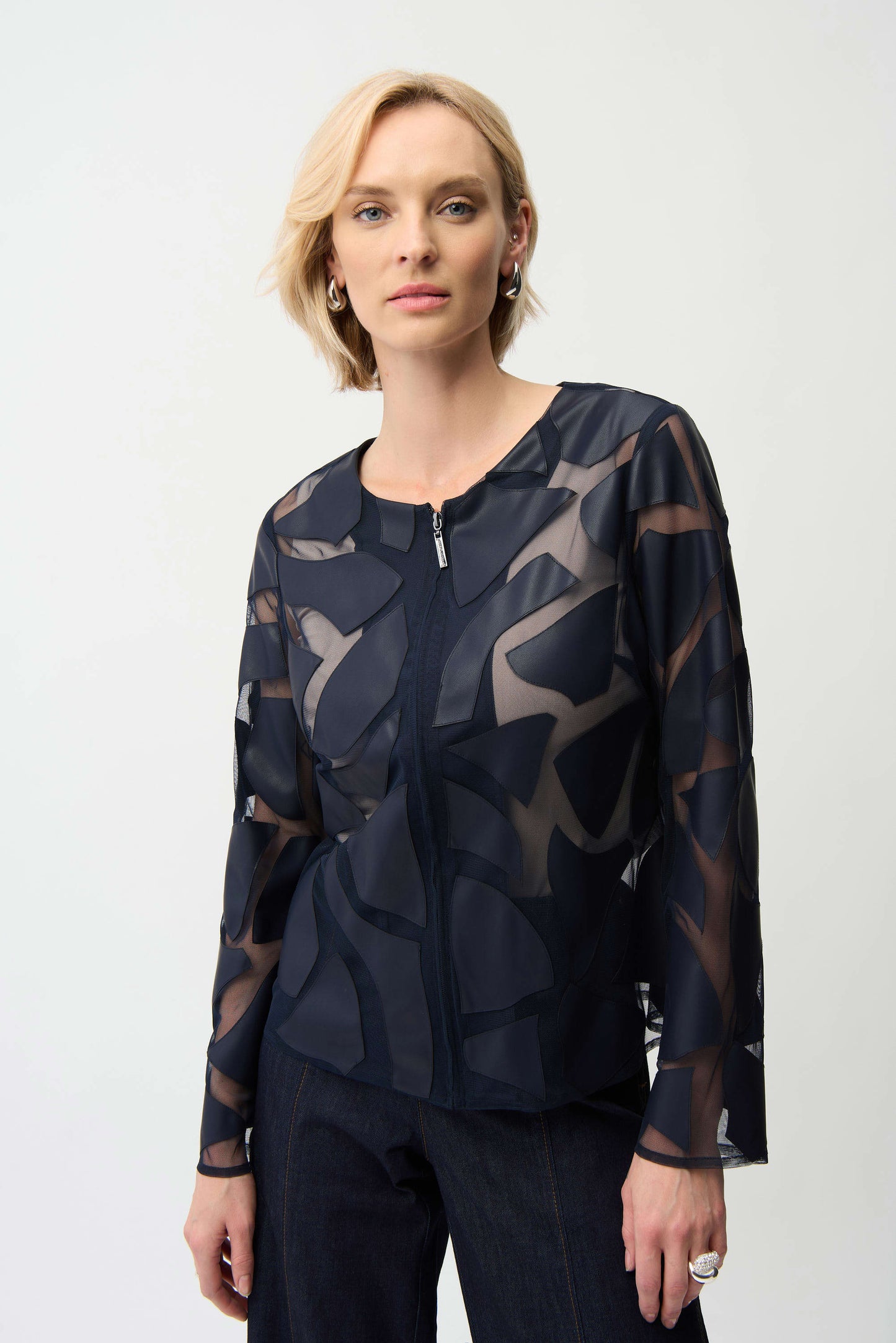 Laser Cut Leatherette Fitted Jacket