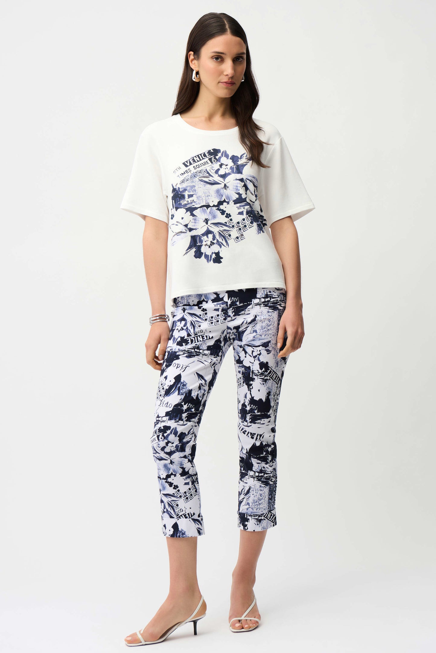 Front Print Straight T-Shirt With Rhinestones