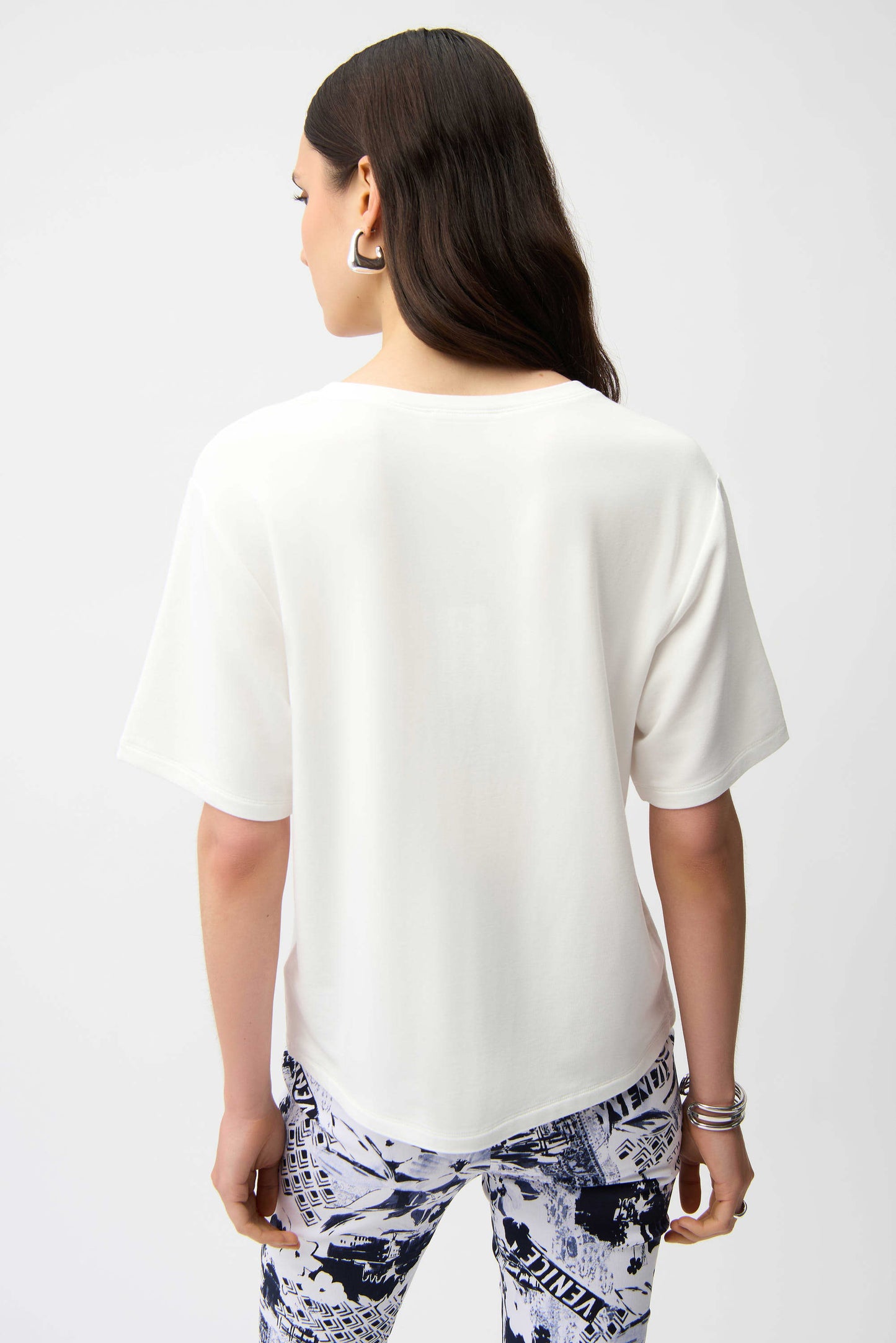 Front Print Straight T-Shirt With Rhinestones