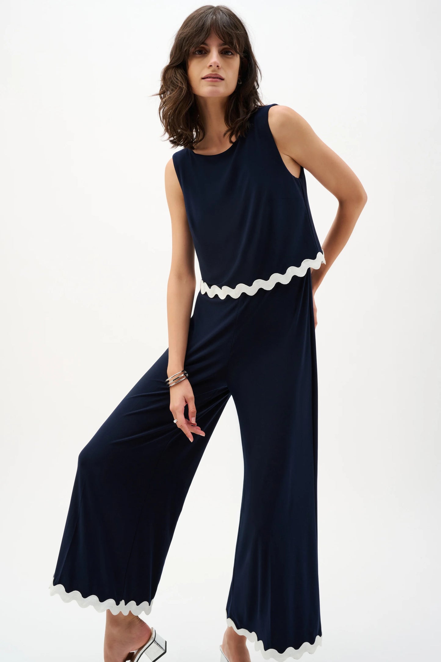 Silky Knit Culotte Jumpsuit With Contrast Trim