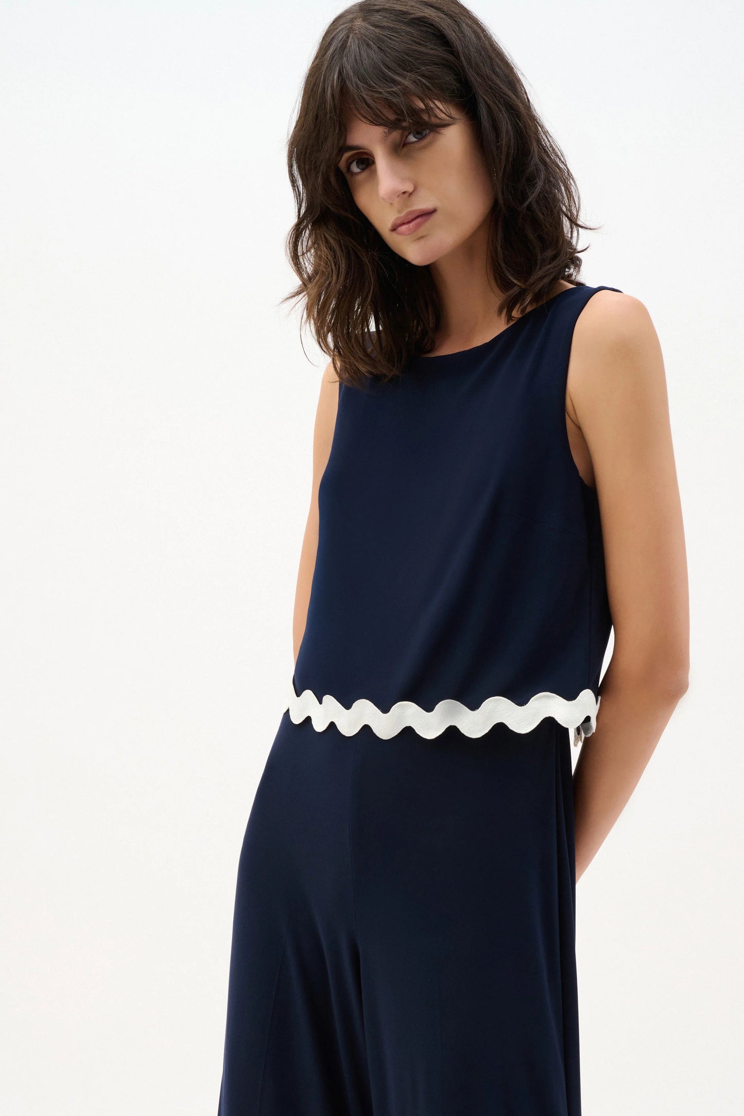 Silky Knit Culotte Jumpsuit With Contrast Trim
