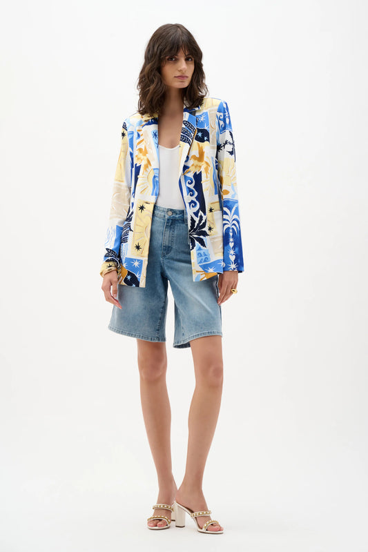 Silky Knit Tropical Print Fitted Blazer
