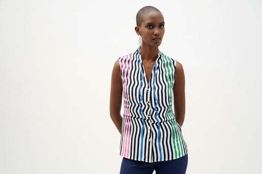 Recycled Woven Stripe Print Sleeveless Boxy Blouse