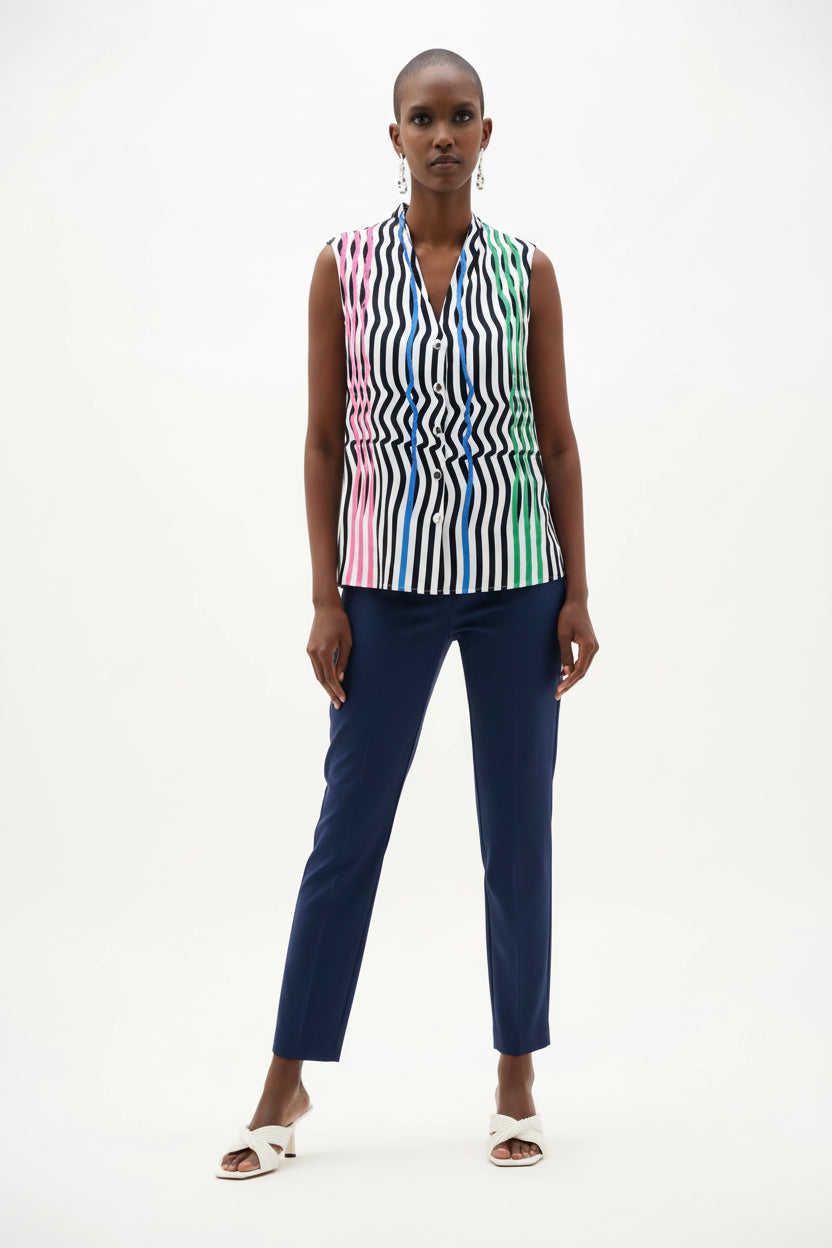 Recycled Woven Stripe Print Sleeveless Boxy Blouse