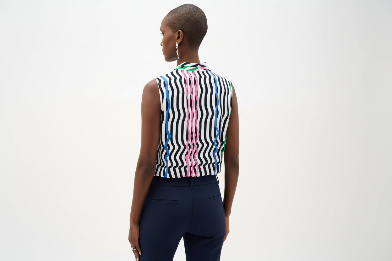 Recycled Woven Stripe Print Sleeveless Boxy Blouse