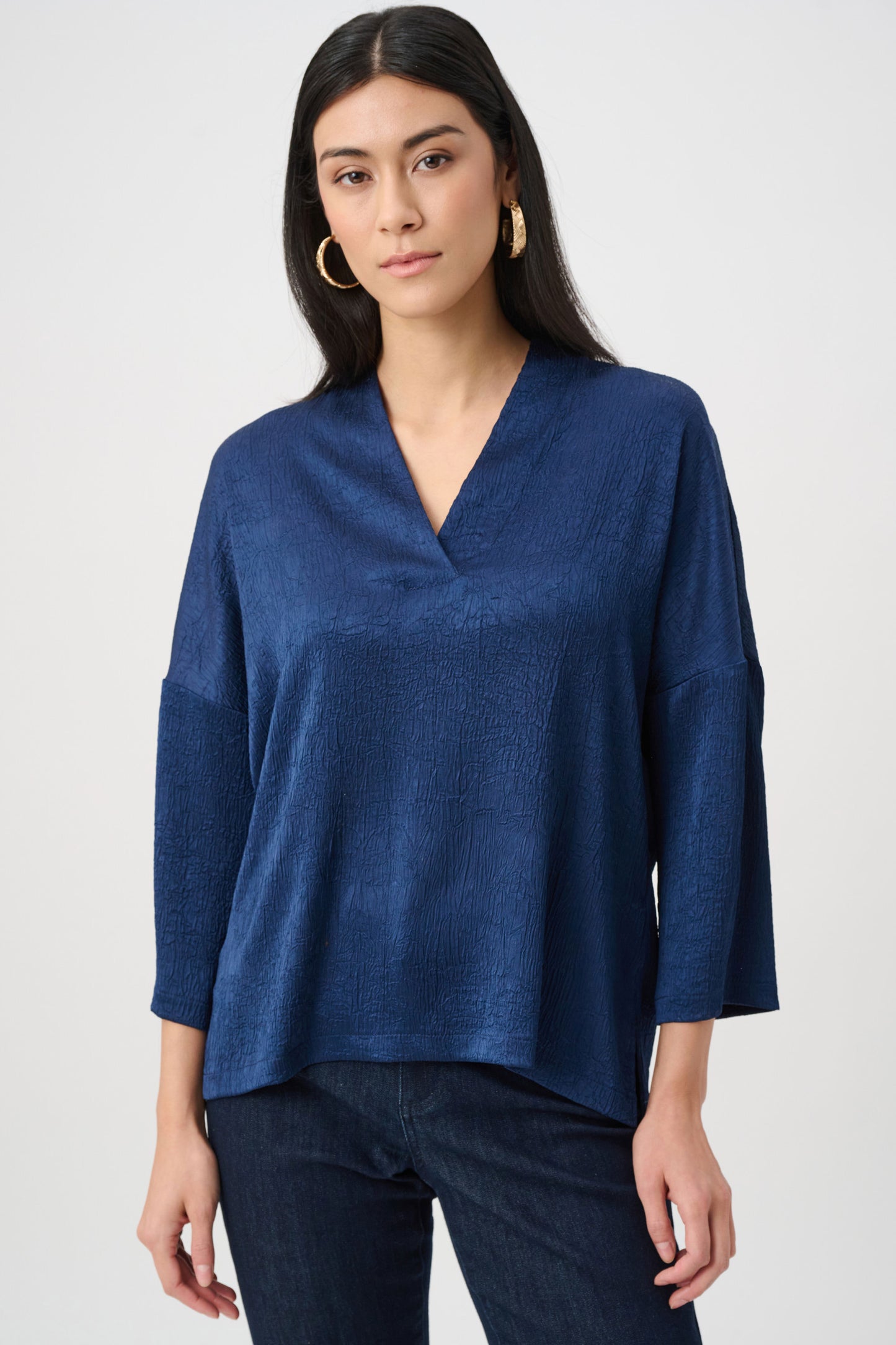 Crushed Satin Straight V-Neck Top