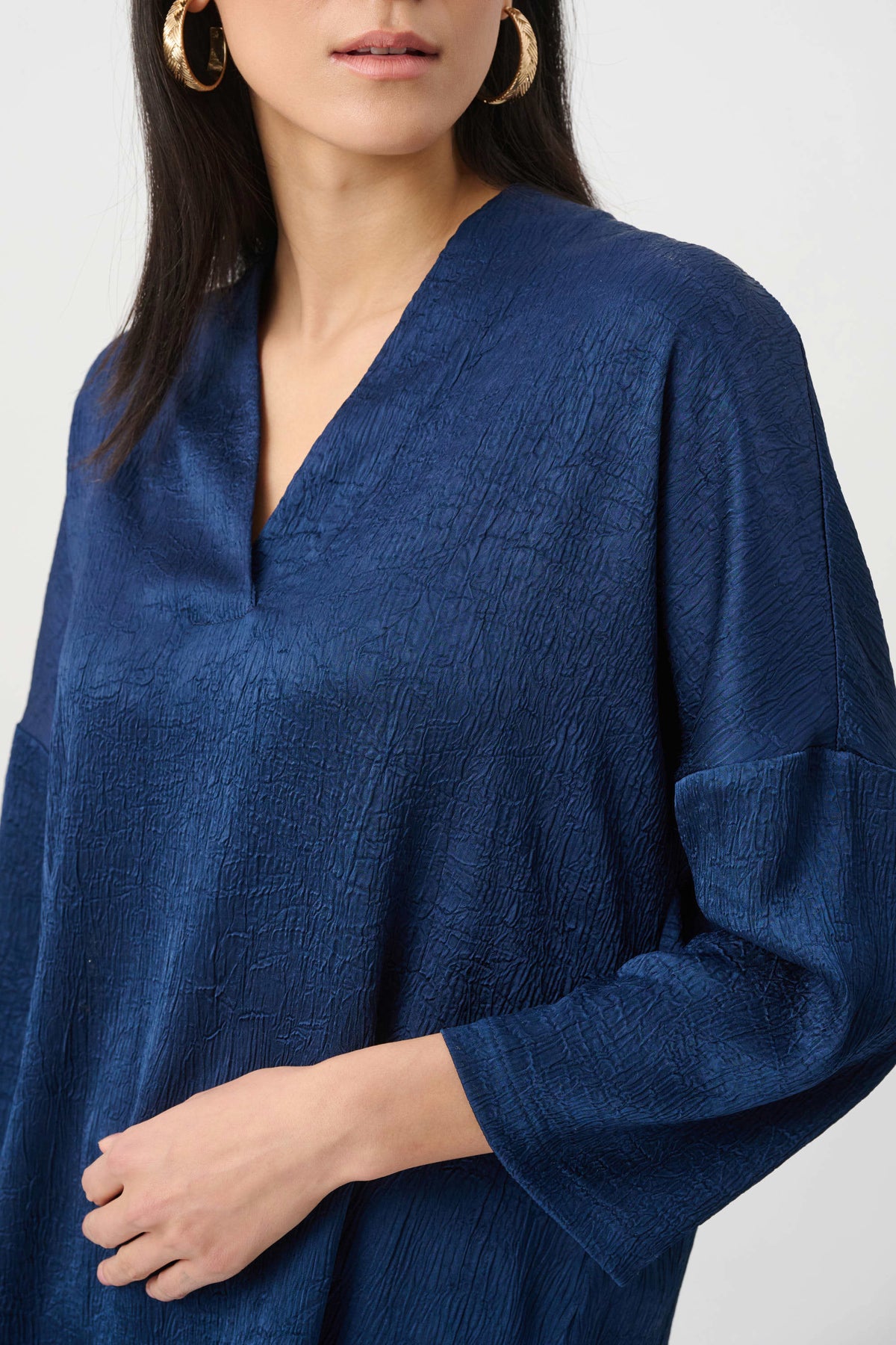 Crushed Satin Straight V-Neck Top
