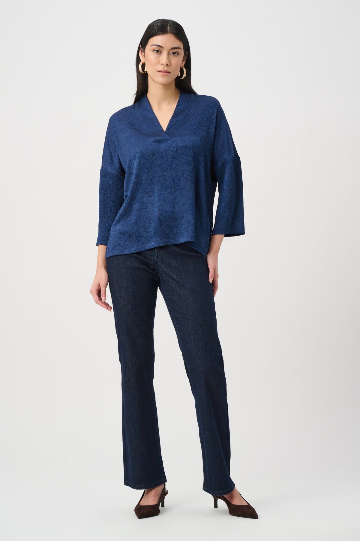 Crushed Satin Straight V-Neck Top