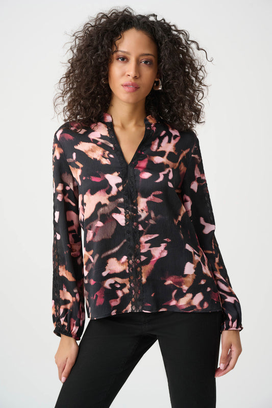 Textured Satin Abstract Print Top