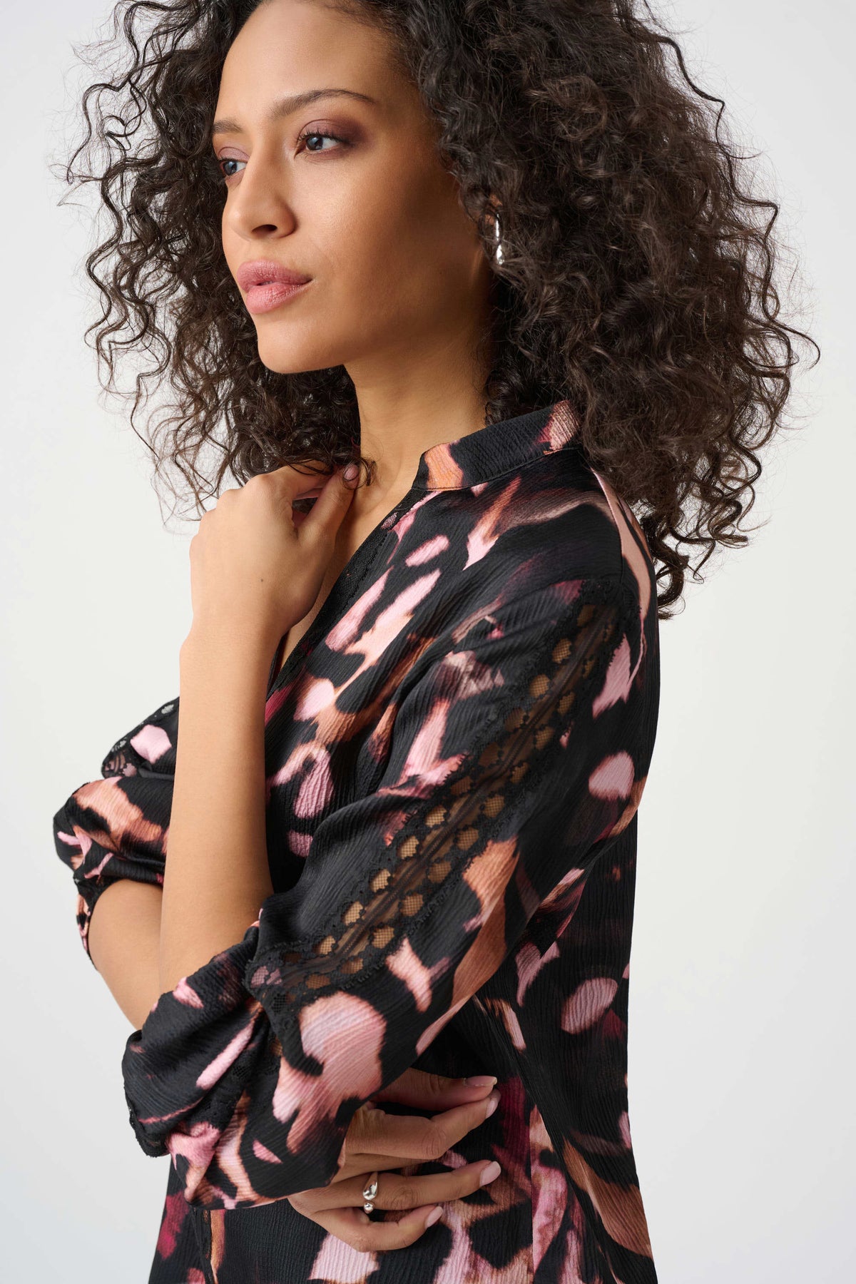 Textured Satin Abstract Print Top