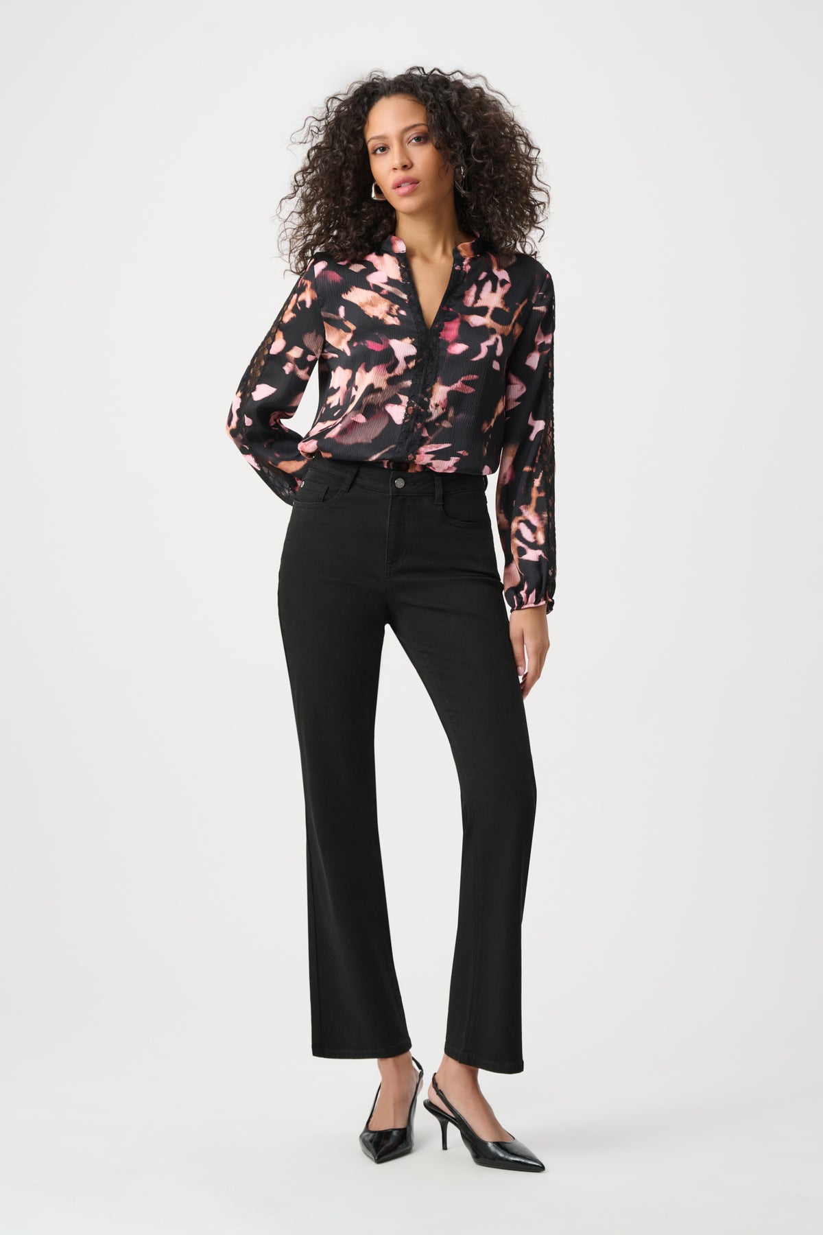 Textured Satin Abstract Print Top