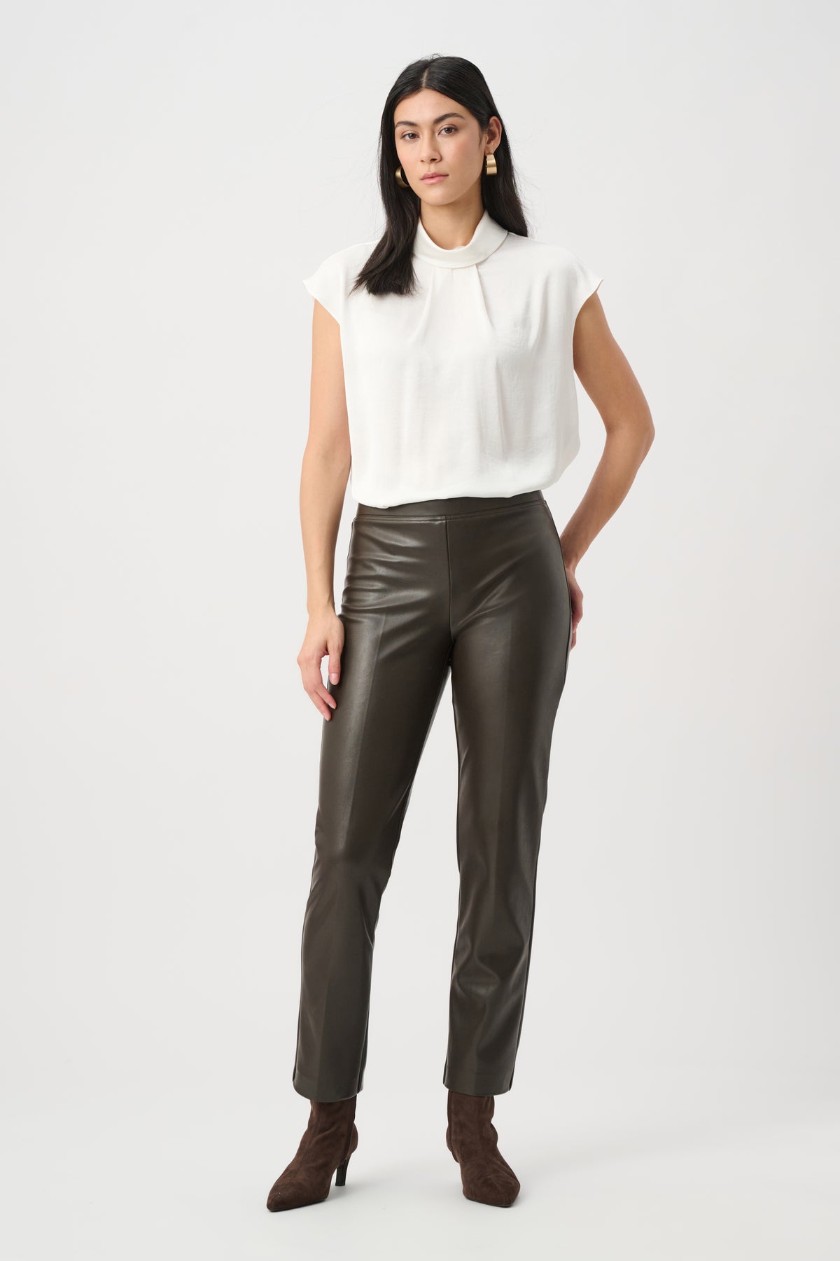 Bonded Leatherette Straight Pull-On Pants