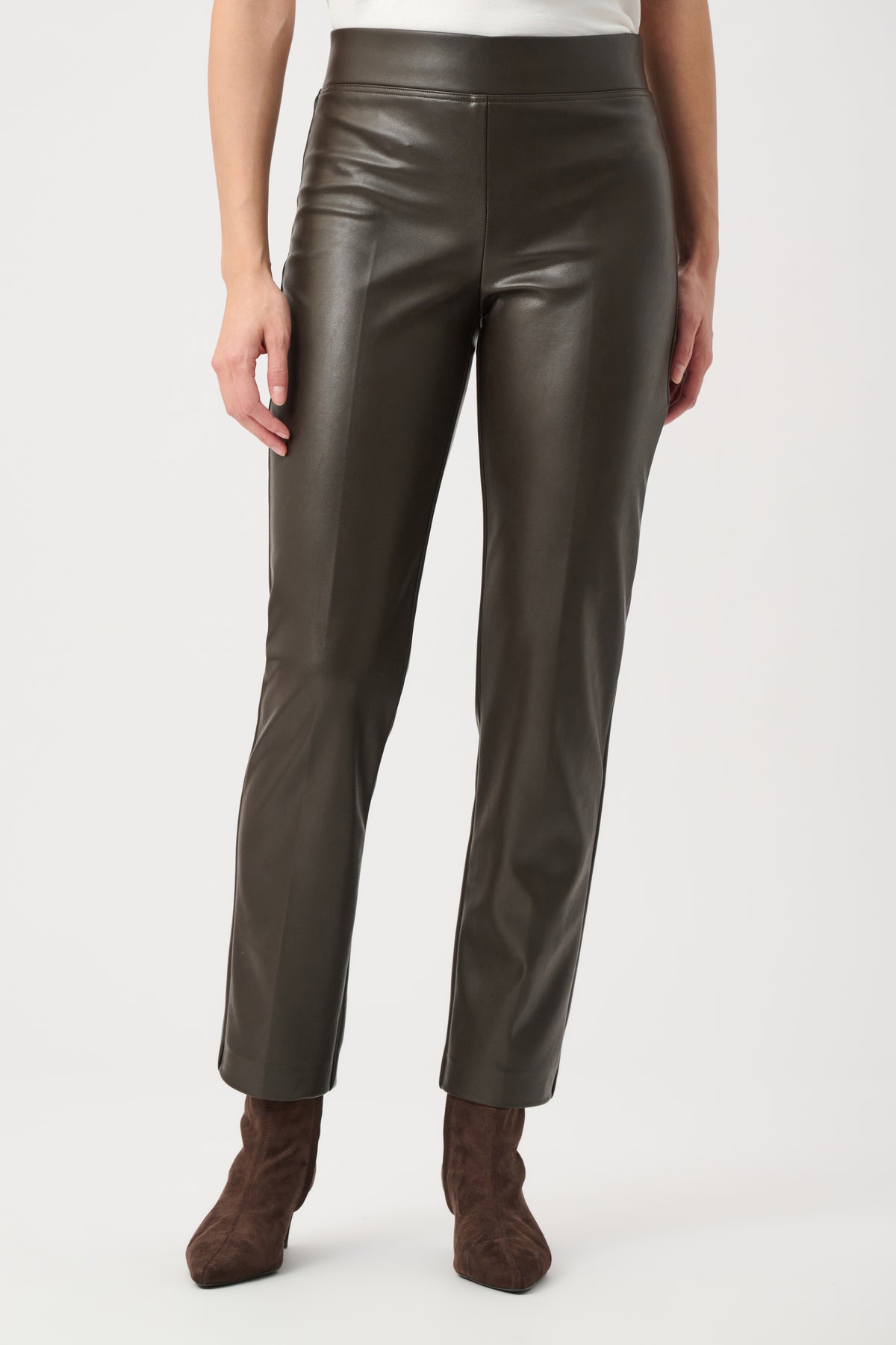 Bonded Leatherette Straight Pull-On Pants