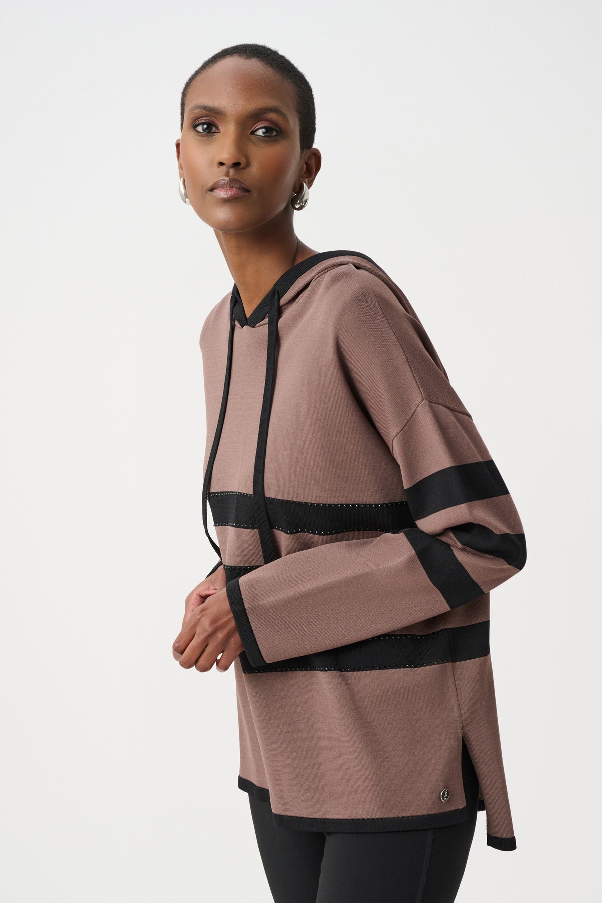 Sweater Knit Striped Hooded Sweater