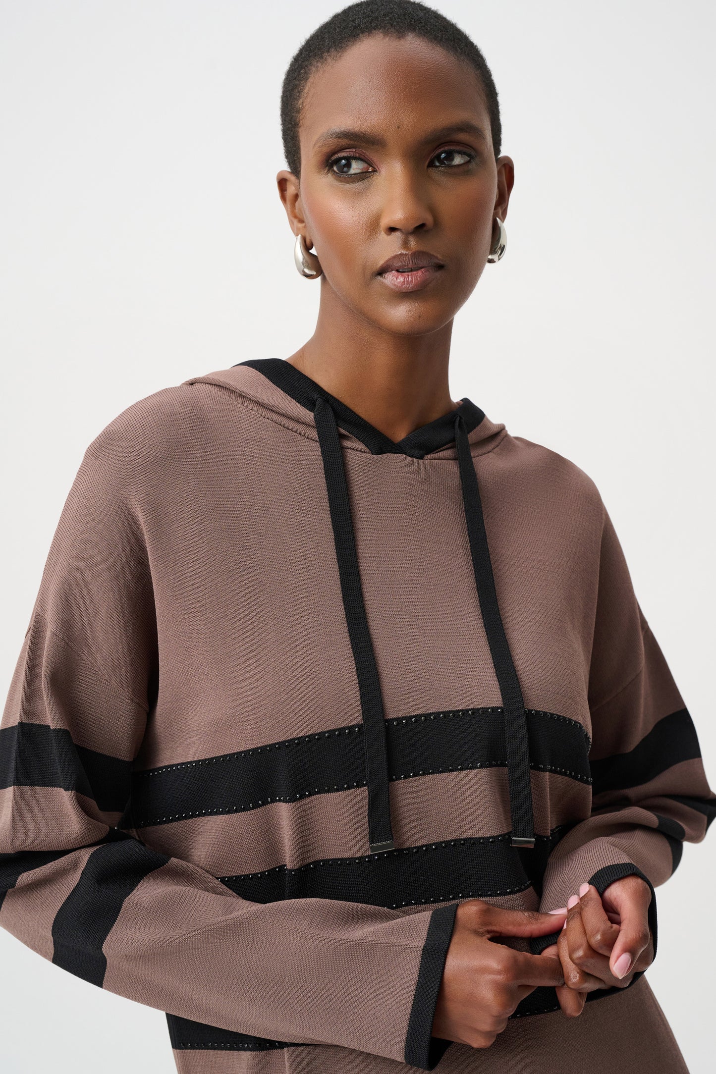 Sweater Knit Striped Hooded Sweater