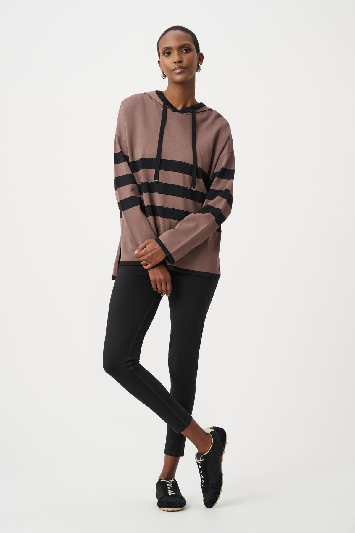 Sweater Knit Striped Hooded Sweater