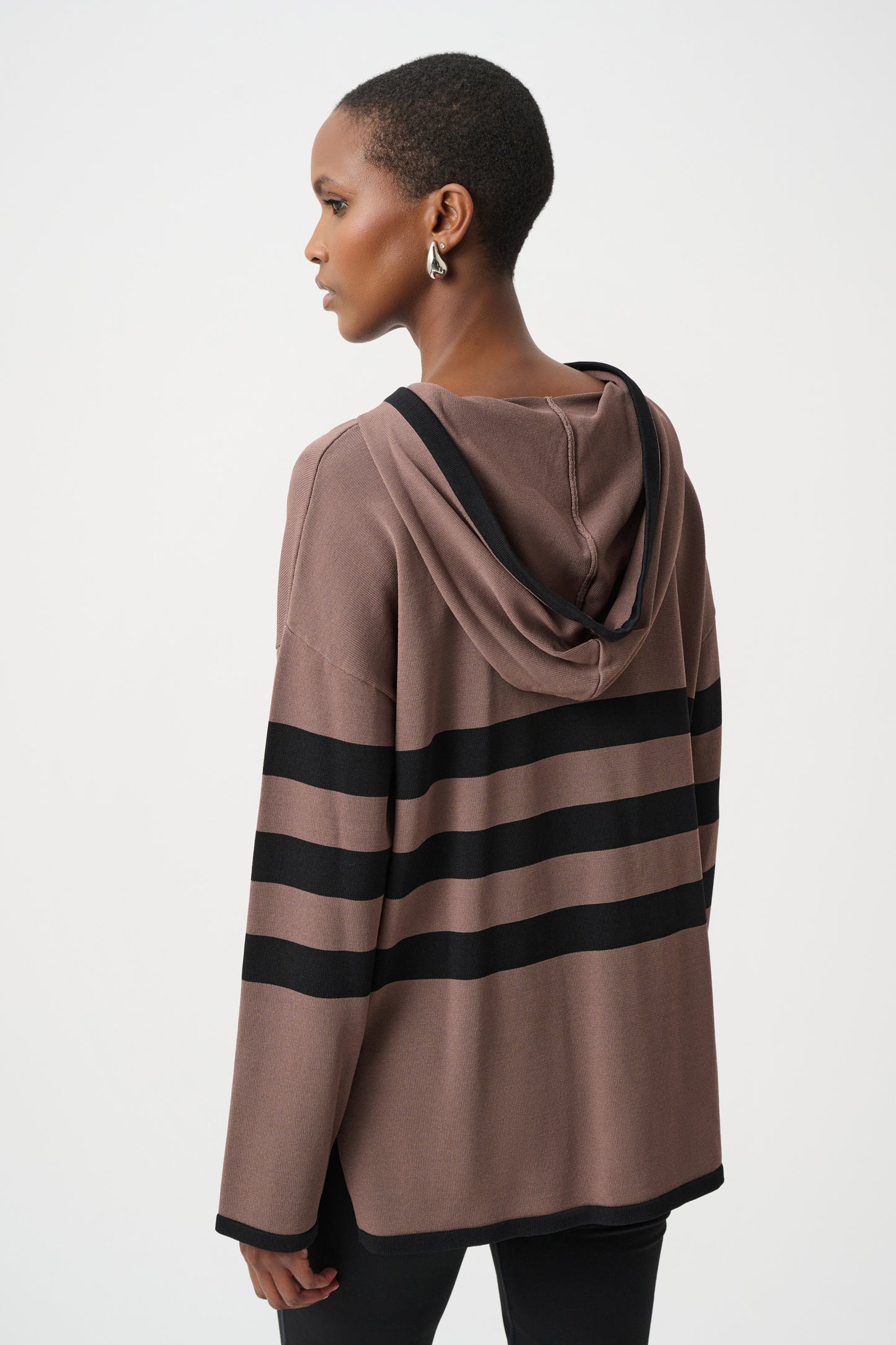 Sweater Knit Striped Hooded Sweater