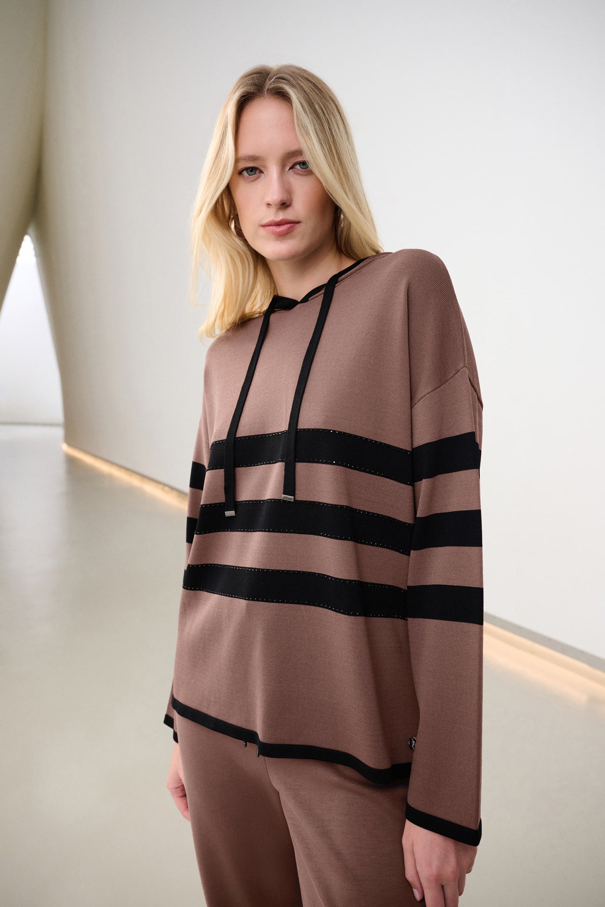 Sweater Knit Striped Hooded Sweater