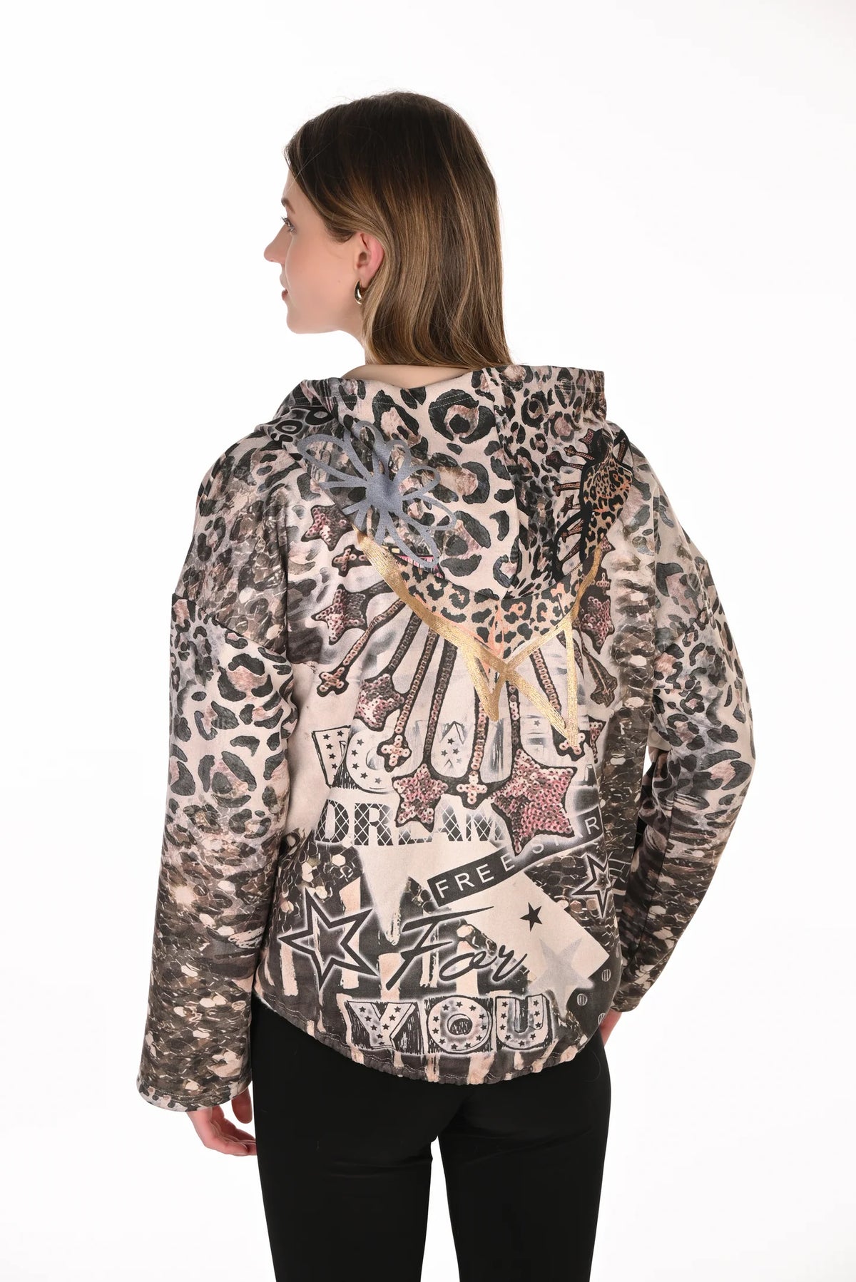 Hooded Jacket with Mix Leopard Print