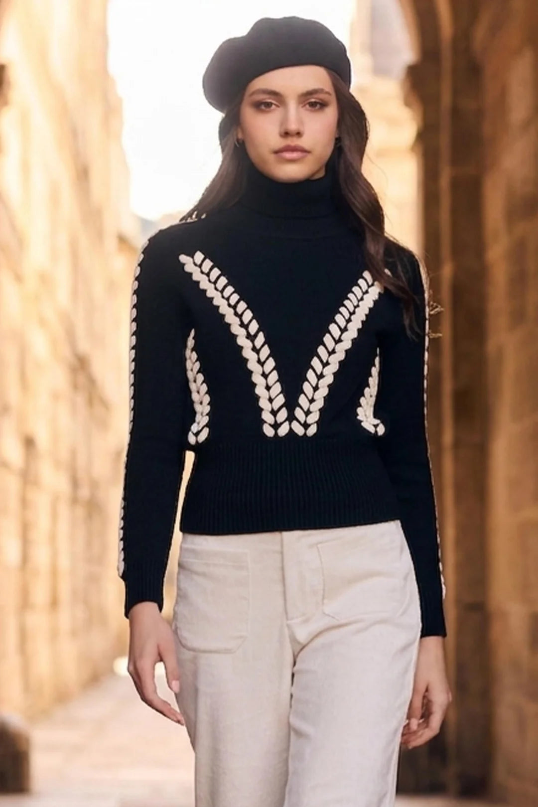 Embroidered Turtleneck Pullover