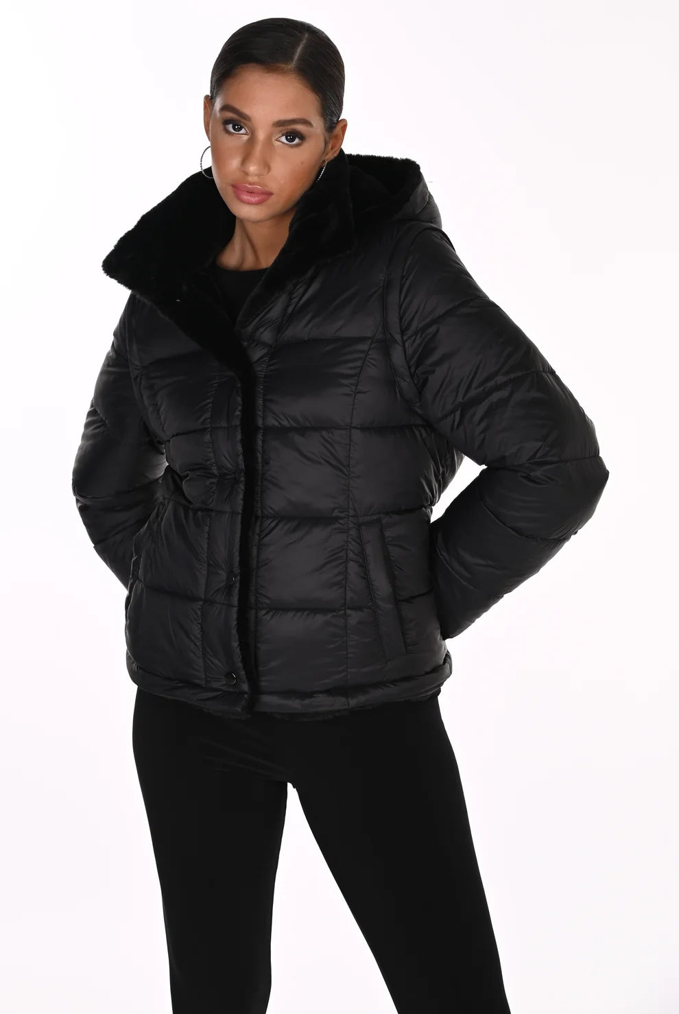 16 Way Reversible Puffer & Faux Fur Coat