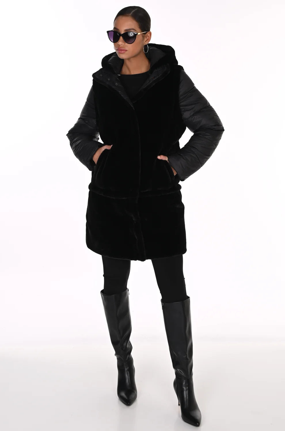 16 Way Reversible Puffer & Faux Fur Coat
