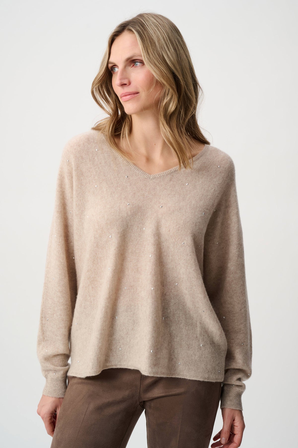 Cashmere Boxy Sweater With Rhinestone Detail