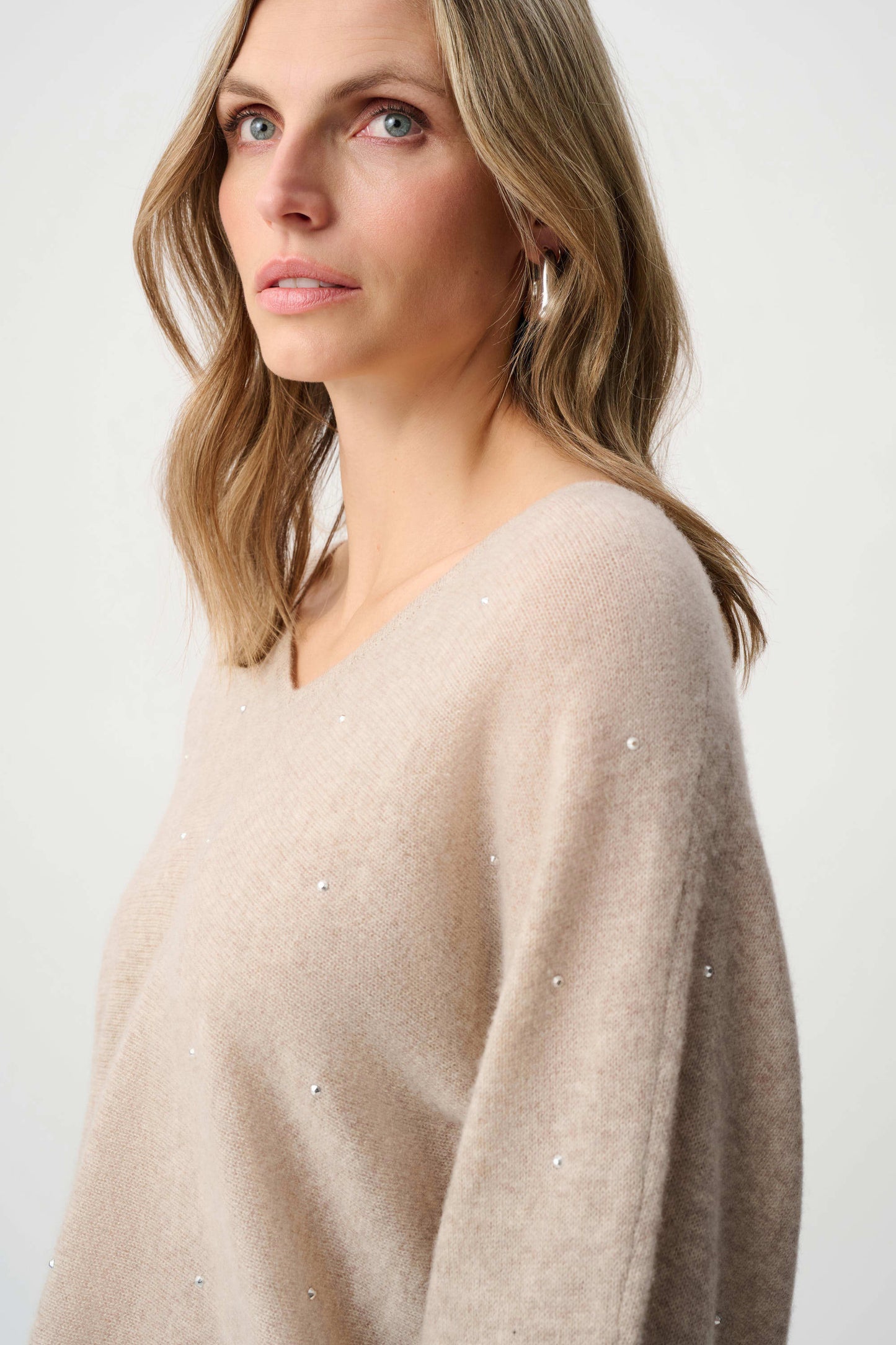Cashmere Boxy Sweater With Rhinestone Detail
