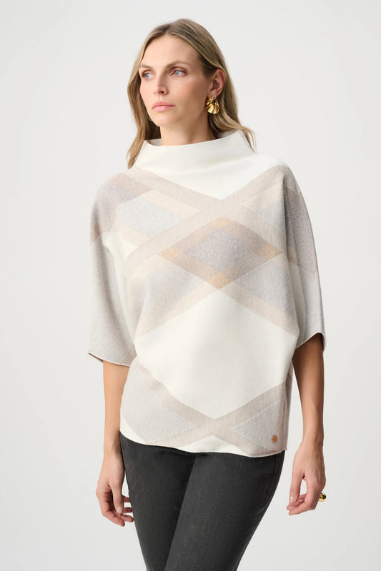 Brushed Plaid Funnel-Neck Sweater
