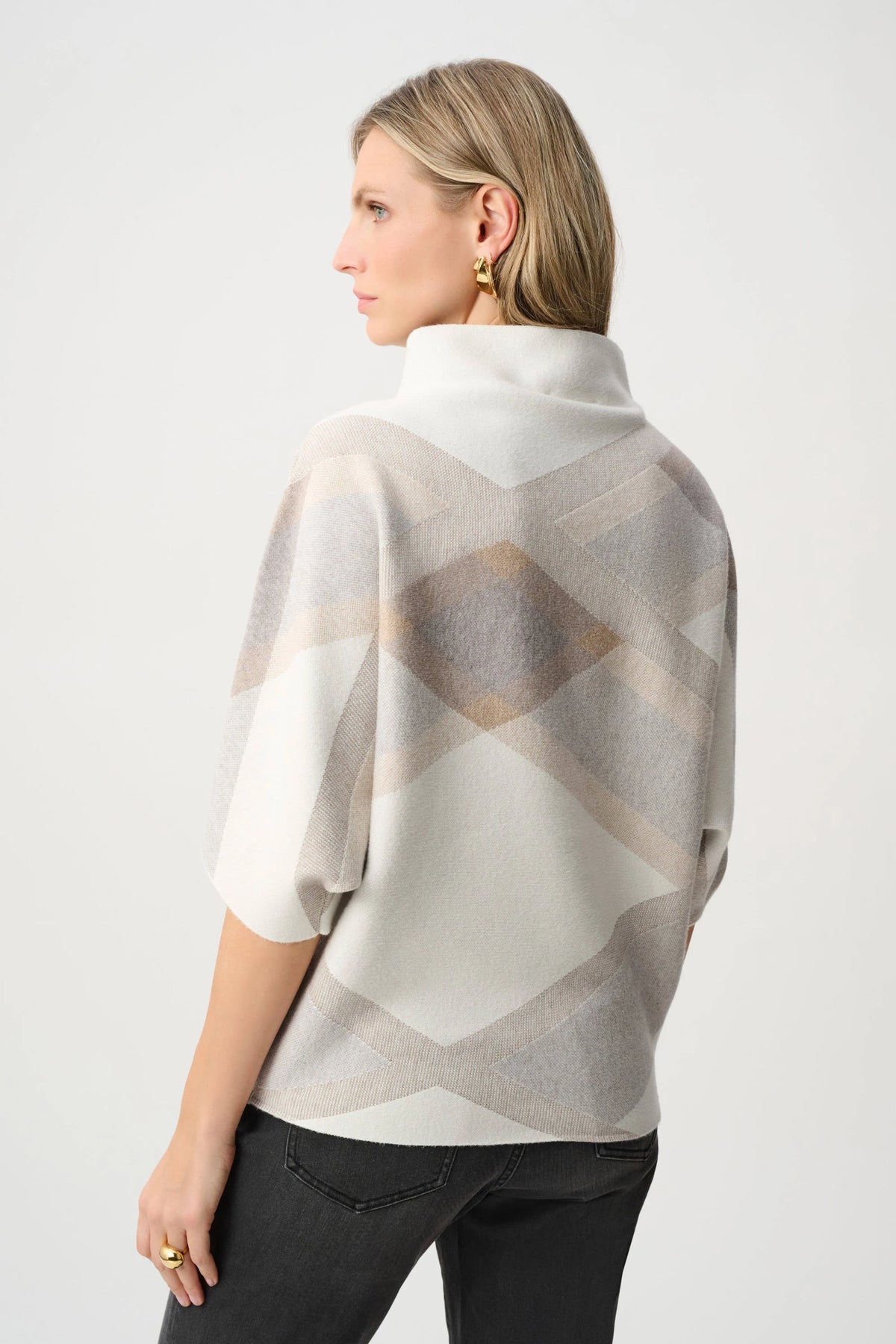 Brushed Plaid Funnel-Neck Sweater