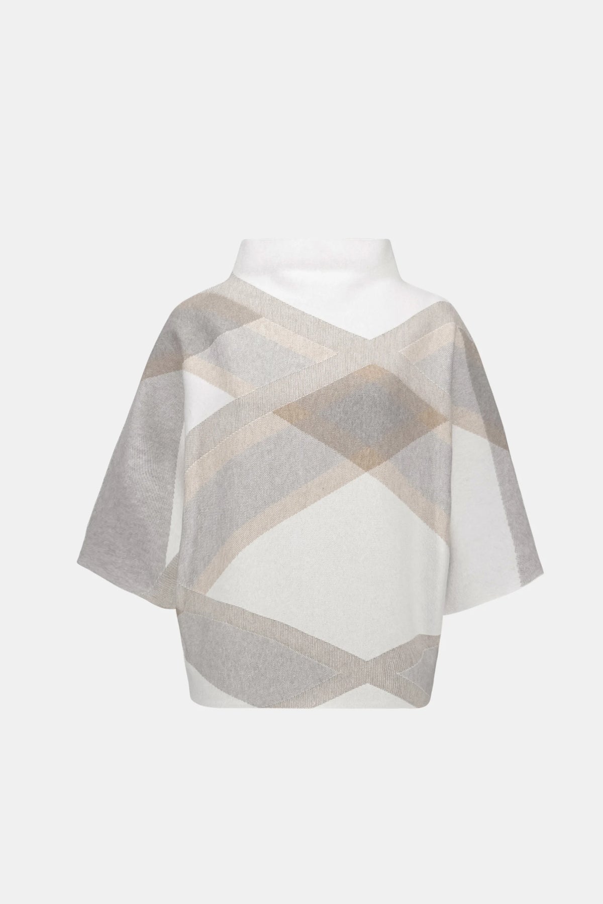 Brushed Plaid Funnel-Neck Sweater