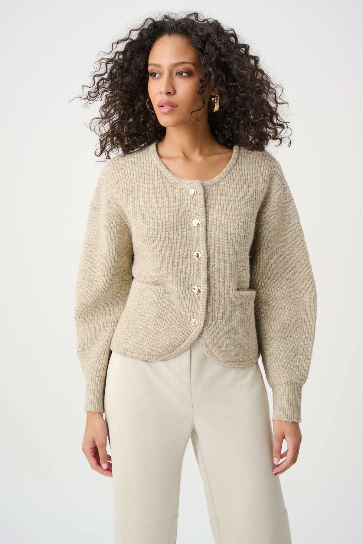 Sweater Knit Sequined Boxy Crewneck Cardigan