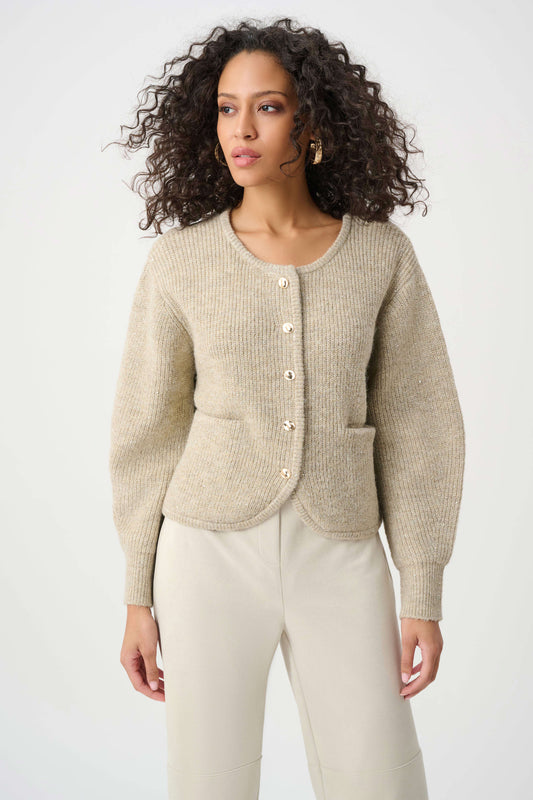 Sweater Knit Sequined Boxy Crewneck Cardigan
