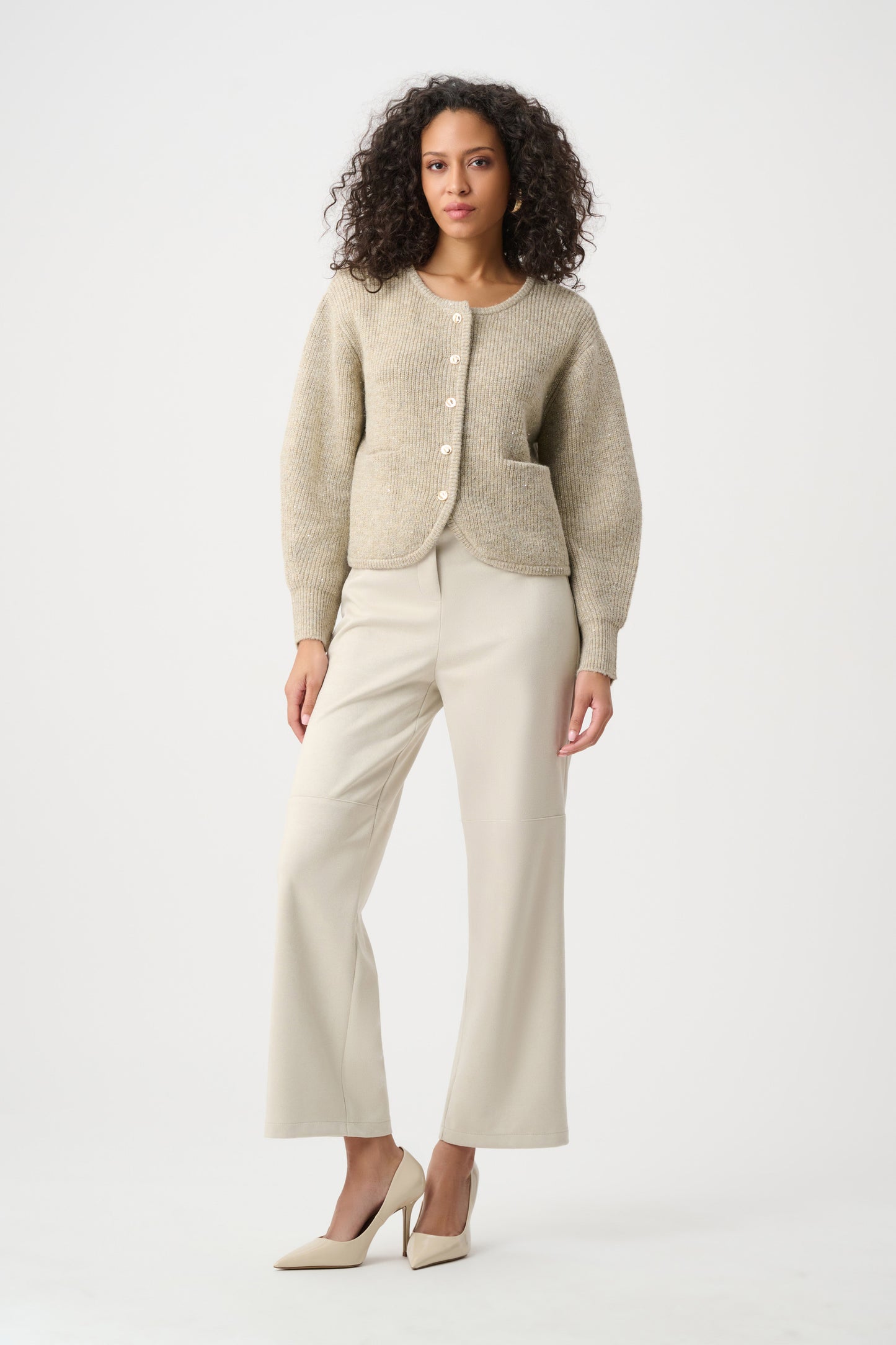Sweater Knit Sequined Boxy Crewneck Cardigan