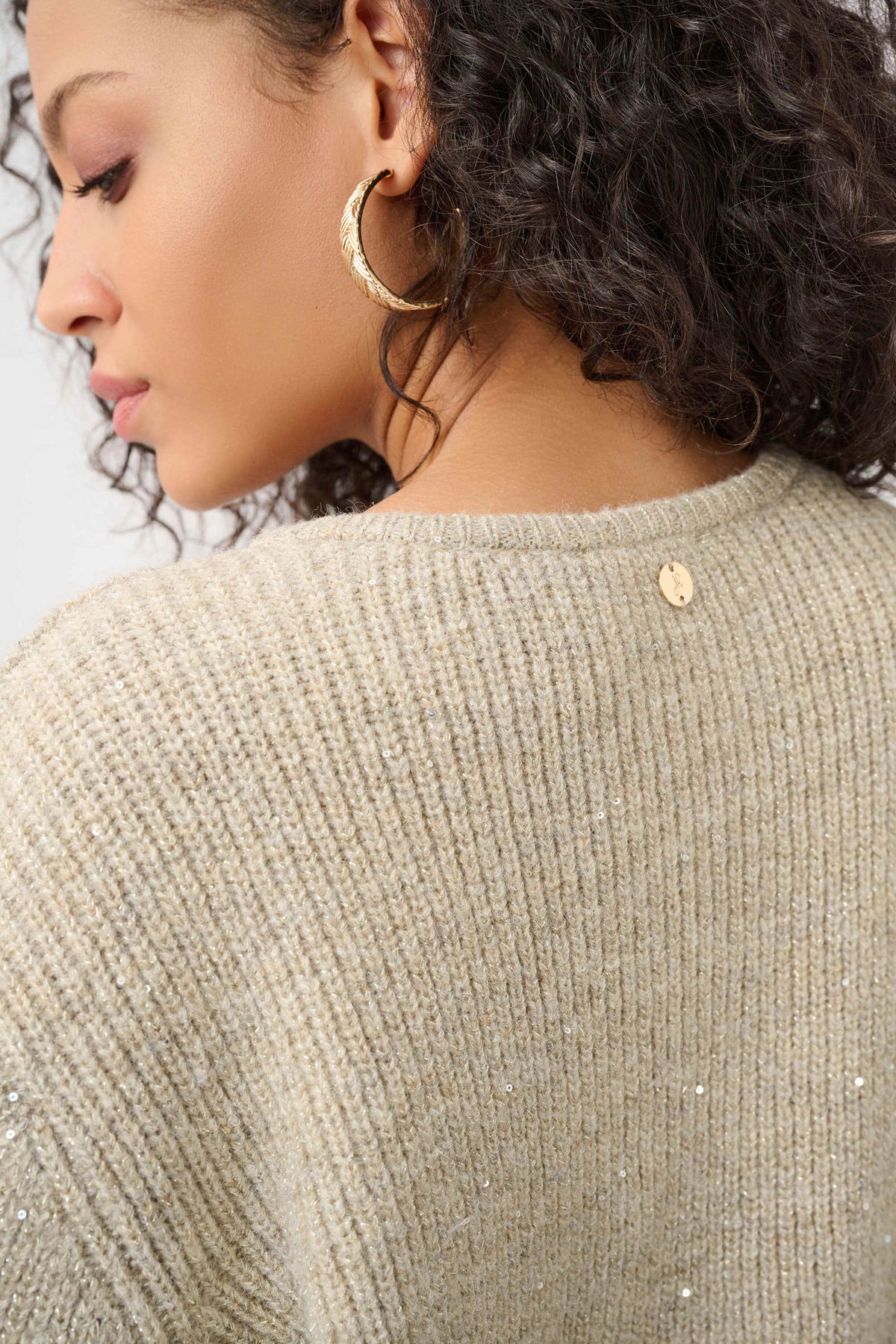 Sweater Knit Sequined Boxy Crewneck Cardigan